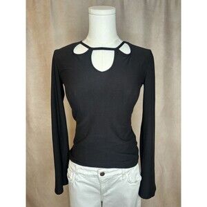 Mudd Black Cutout Bell Sleeve Top S Stretch Y2K Inspired Fitted Shirt